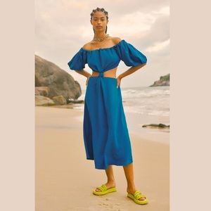 NWT Farm Rio Blue Midi Knot Dress SOLD OUT ONLINE MSRP$200